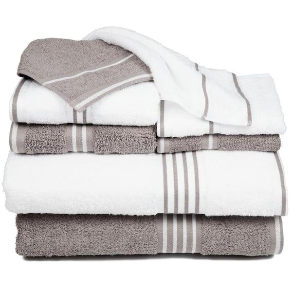 Lavish Home 8-Piece White/Silver Rio Egyptian Cotton Bath Towel Set