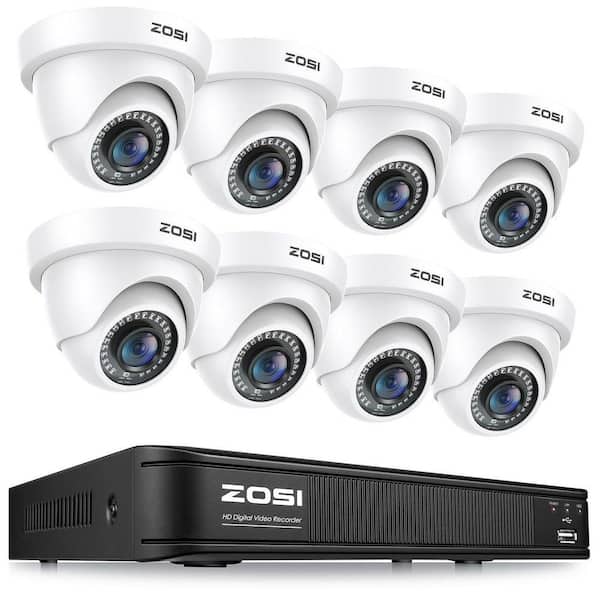 8-Channel DVR Home Security System with 8-Wired 1080p FHD Outdoor Dome Cameras, 80ft Night Vision, White