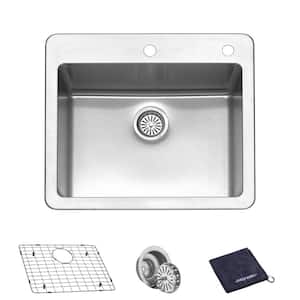 18-Gauge Stainless Steel 25 in. Single Bowl Drop-In Tight Radius Kitchen Sink with Bottom Grid