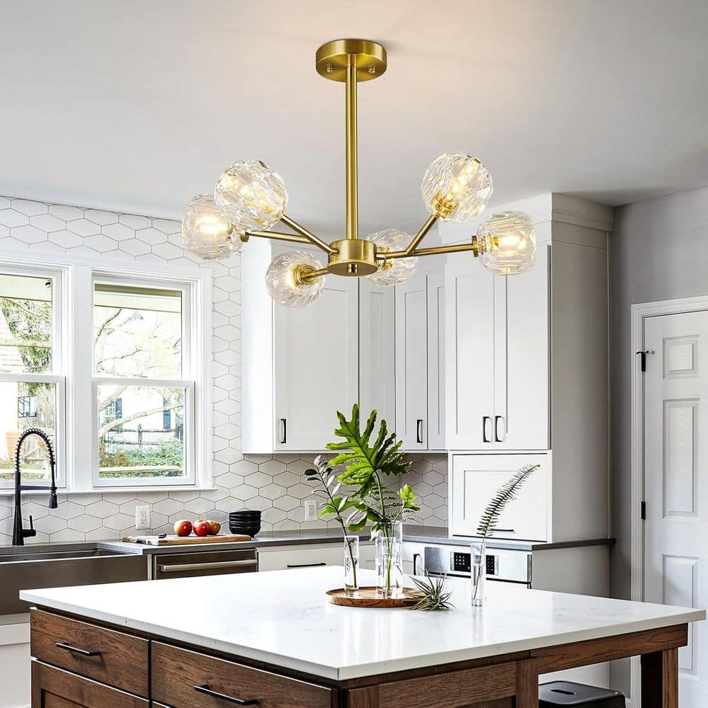 ZHLWIN Home Lighting 6-Lights Gold Crystal Sputnik Chandeliers Mid