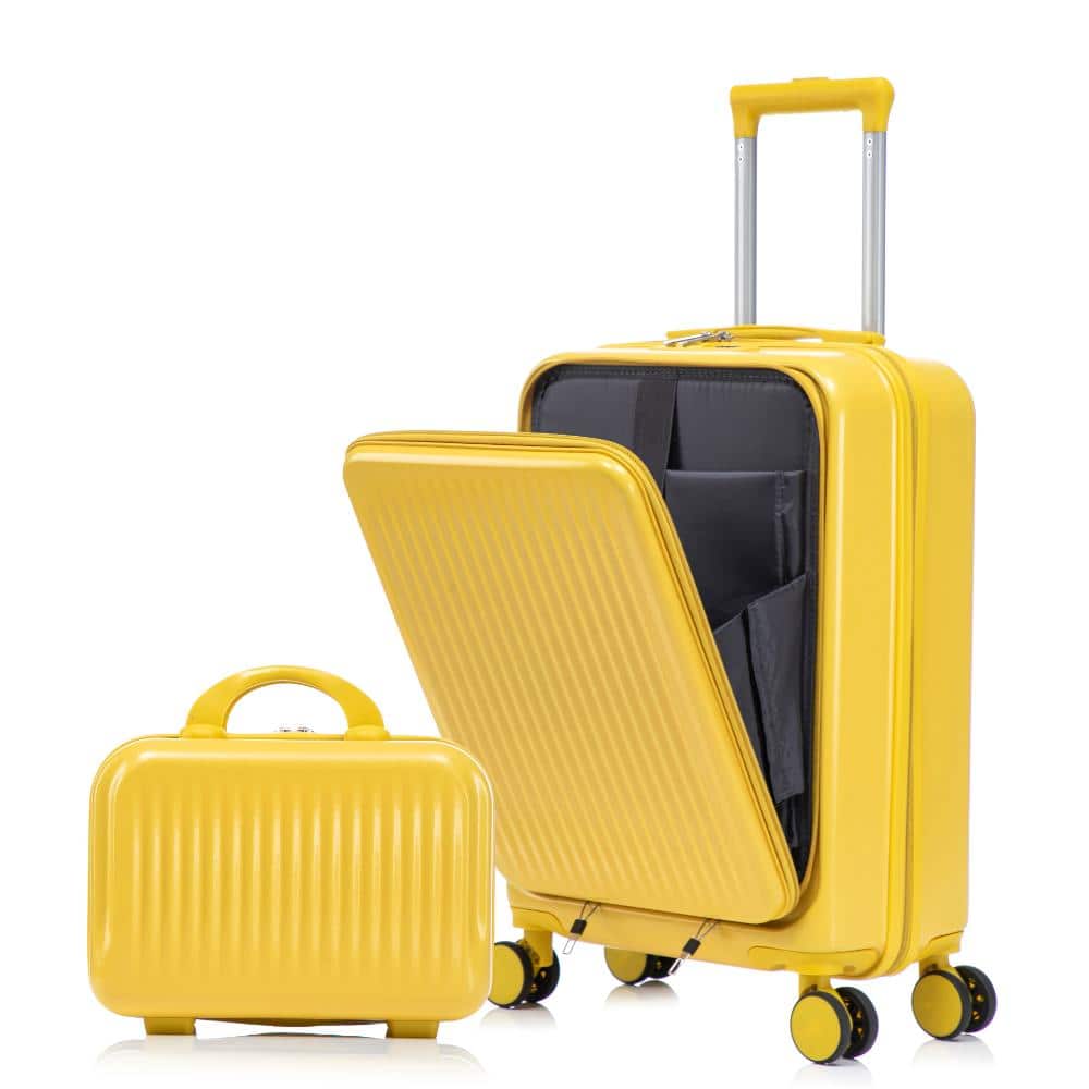 "14/20 Inch 2-Piece ABS Luggage Set, Front Opening, Combination Lock, 14"" Cosmetic Case (Yellow)" price history on PriceWatchPro