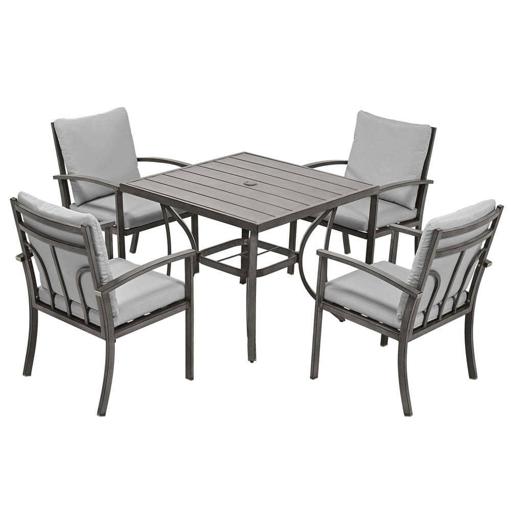 5-Piece Aluminum Outdoor Dining Set with Table and Washable Light Gray Cushions price history on PriceWatchPro