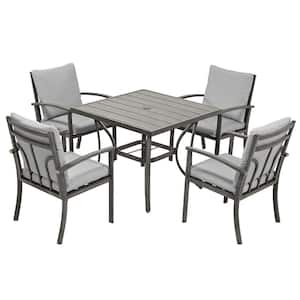 5-Piece Aluminum Outdoor Dining Set with Table and Washable Light Gray Cushions