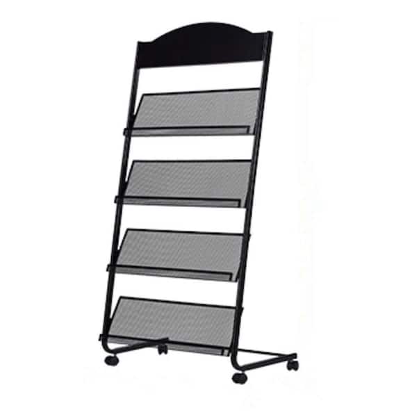 Black 24.8 in. x 57.87 in. Metal Magazine Rack Display and Store Newspapers, Magazines and Books-Simple Iron