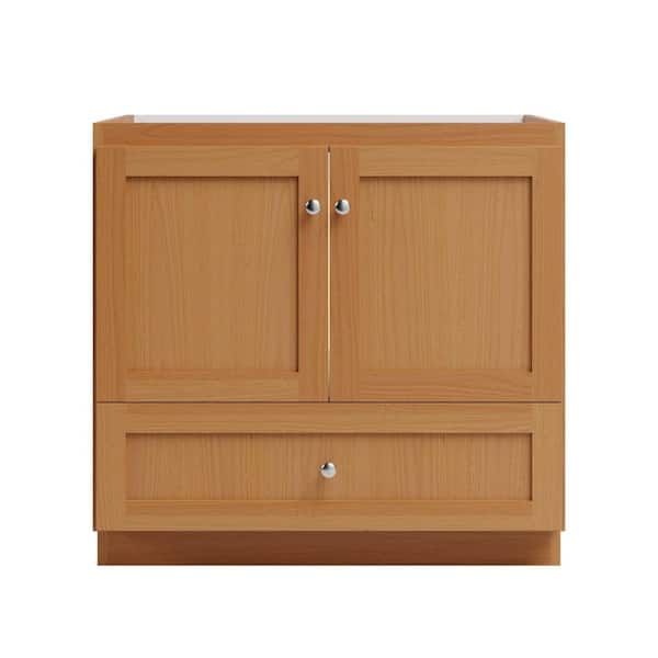 Shaker 36 in. W x 21 in. D x 34.5 in. H Bath Vanity Cabinet without Top in Natural Alder