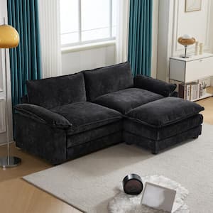 85.4 in. Black Chenille 2-Seats Loveseat with Ottoman