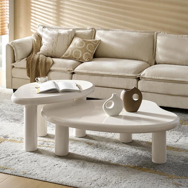 JAYDEN CREATION Canelio White Modern 24 in. Wood Nesting Coffee Table