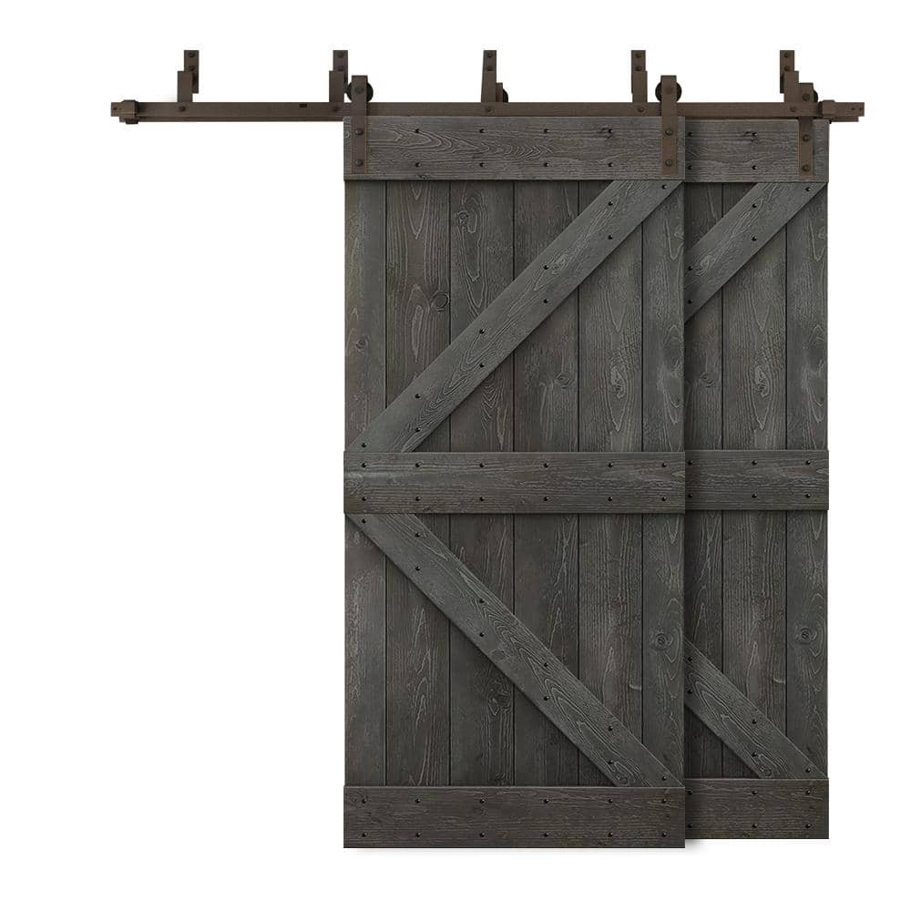 44 in. x 84 in. K-Bypass Carbon Gray Stained DIY Solid Wood Interior Double Sliding Barn Door with Hardware Kit price history on PriceWatchPro