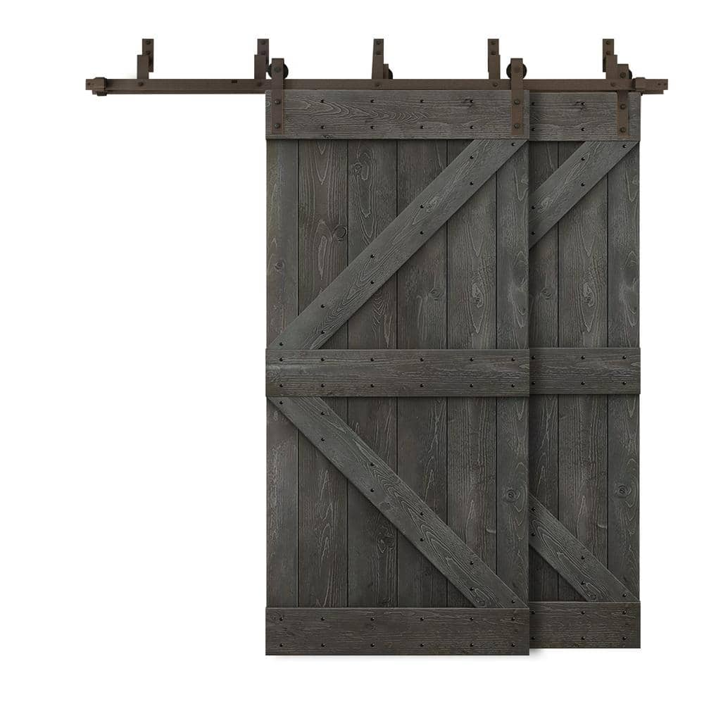 72 in. x 84 in. K Bypass Carbon Gray Stained DIY Solid Wood Interior Double Sliding Barn Door with Hardware Kit -  CALHOME, 5XBP+S79+(2)K36CG