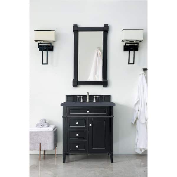 James Martin Vanities Brittany 30.0 in. W x 23.5 in. D x 34 in. H Bathroom Vanity in Black Onyx with Charcoal Soapstone Quartz Top