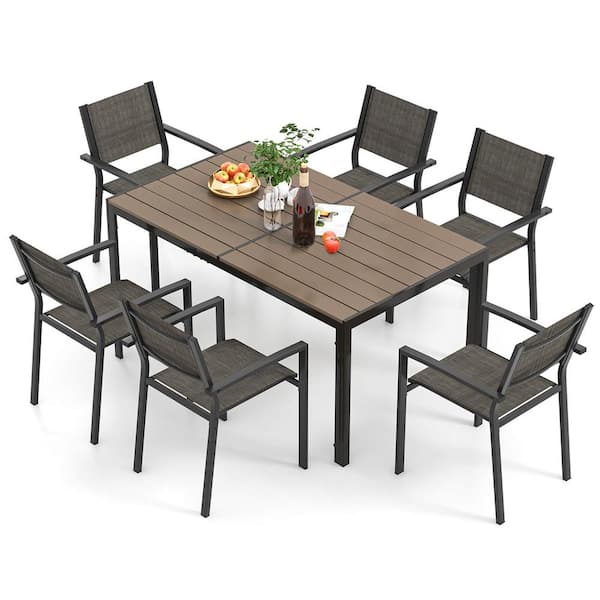 Costway 7- piece Grey Outdoor Dining Set