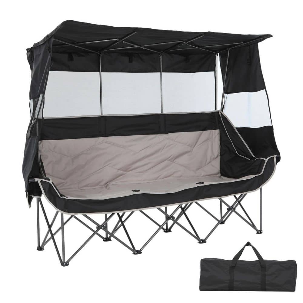 3-Person Folding Camping Chair with Canopy, Oversized Outdoor Loveseat with Cooler, Cup Holders & Storage Pockets price history on PriceWatchPro