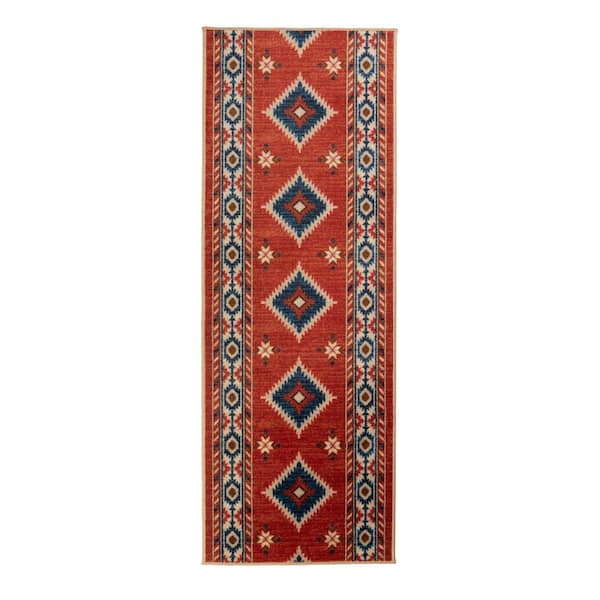 Custom Size Runner Rug Southwestern Native Red 26 in. W x 216 in. L Stair Runner 39 sq. ft.