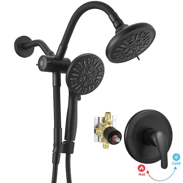 BWE Single-Handle 8-Spray Dual Shower Faucet Set Trim Kit 1.8 GPM with Filtered Handheld Shower Head in. Matte Black