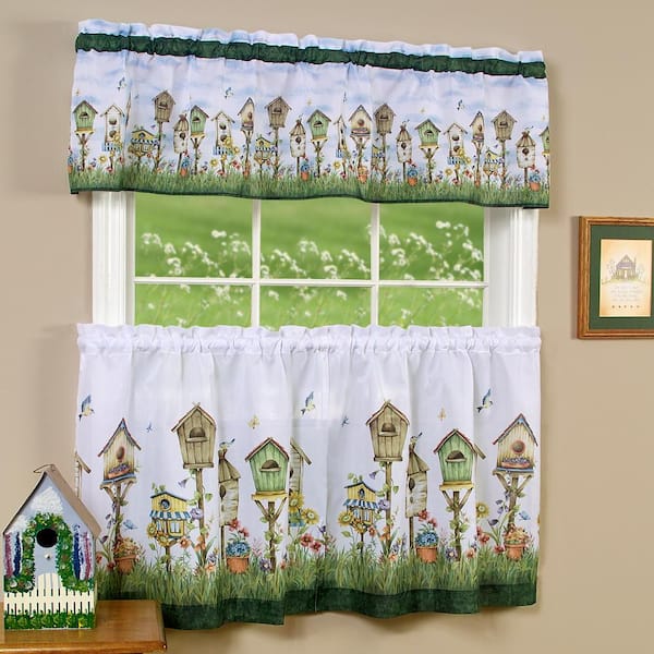 ACHIM Home Sweet Home Multi-Color Polyester Light Filtering Rod Pocket Tier and Valance Curtain Set 58 in. W x 24 in. L