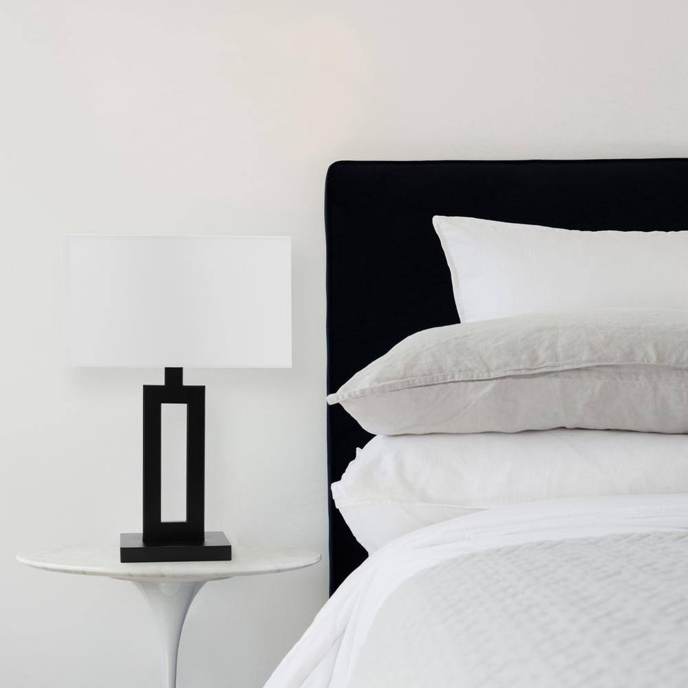 Matte Black 20" Table Lamp with White Linen Shade
