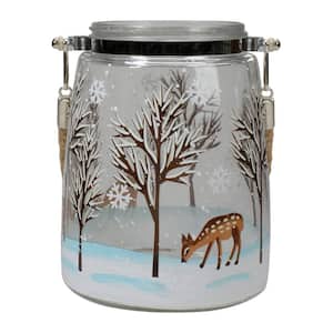 6.25 in. Trees and Fawns Flameless Glass Candle Lantern
