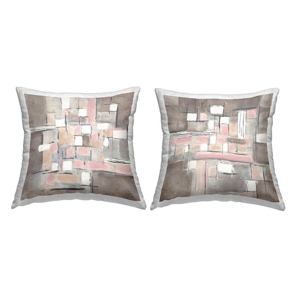 Stupell Industries Abstract Checkered Pattern Brown Pink Shapes Pink Square Outdoor Throw Pillow 2-Pack