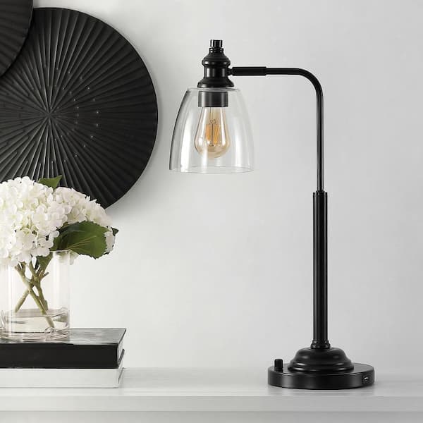Rino 23 in. Black Table Lamp with White Shade