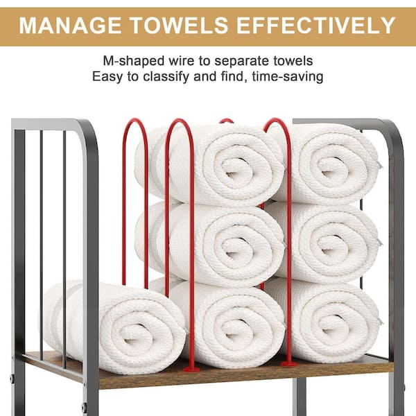 3-Tier M-Shaped Free Standing Towel Rack Detachable Dividers, 20-Towel Metal Towel Holder for Bathroom in Vintage Black