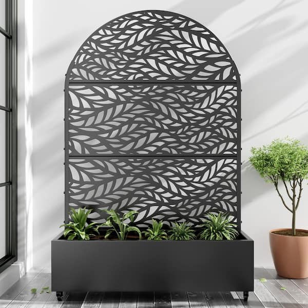 Dovelina Large 47 in. x 72 in. Arched Black Metal Raised Garden Bed Planter Box with Trellis and Caster