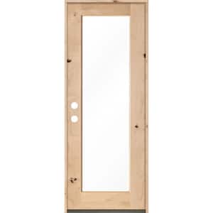 32 in. x 96 in. Rustic Knotty Alder Full-Lite Clear Low-E Unfinished Wood Right-Hand Inswing Exterior Prehung Front Door