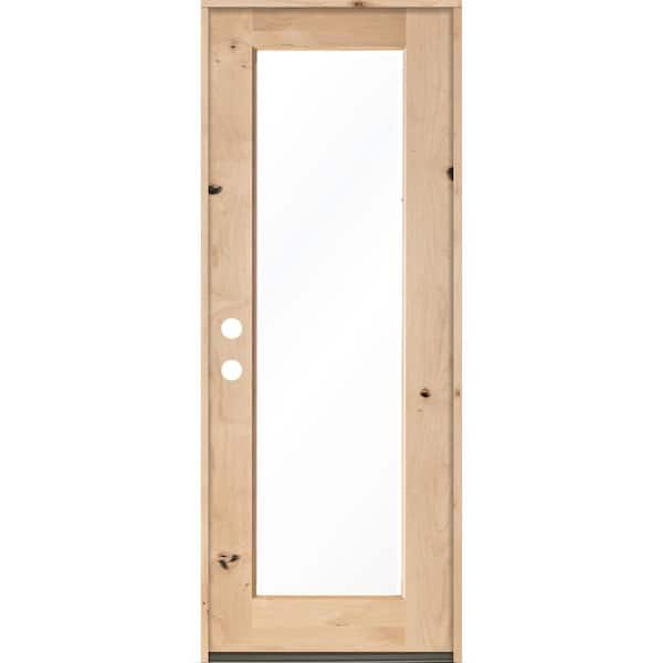 32 in. x 96 in. Rustic Knotty Alder Full-Lite Clear Low-E Unfinished Wood Right-Hand Inswing Exterior Prehung Front Door