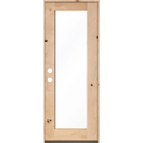 Krosswood Doors 36 in. x 96 in. Rustic Knotty Alder Full-Lite Clear Low-E Unfinished Wood Right-Hand Inswing Exterior Prehung Front Door