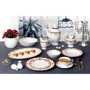 57-Piece Patterned Red Bone China Dinnerware Set (Service for 8)