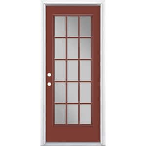 32 in. x 80 in. Red Bluff 15 Lite Right-Hand Clear Glass Painted Steel Prehung Front Exterior Door Brickmold/Vinyl Frame