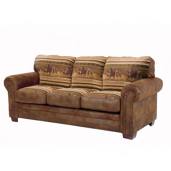 American Furniture Classics Wild Horses, Brown Leather Sleeper Sofa Queen
