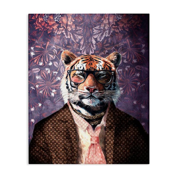 Tiger in Style on Florals by Svetlana Aleynikova Unframed Animal Graphic Art Print 30 in. x 24 in.