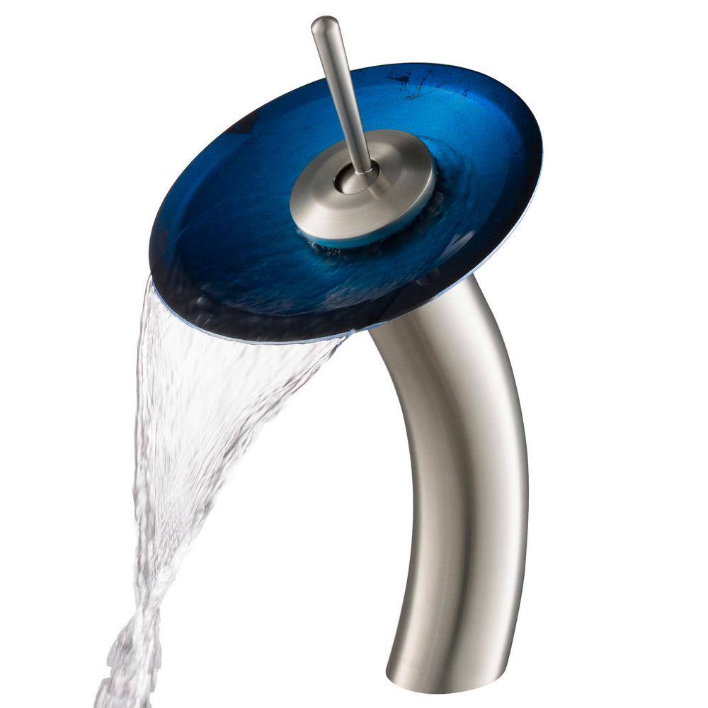 Fire Blue Glass Rectangular Vessel Sink with Satin Nickel Faucet