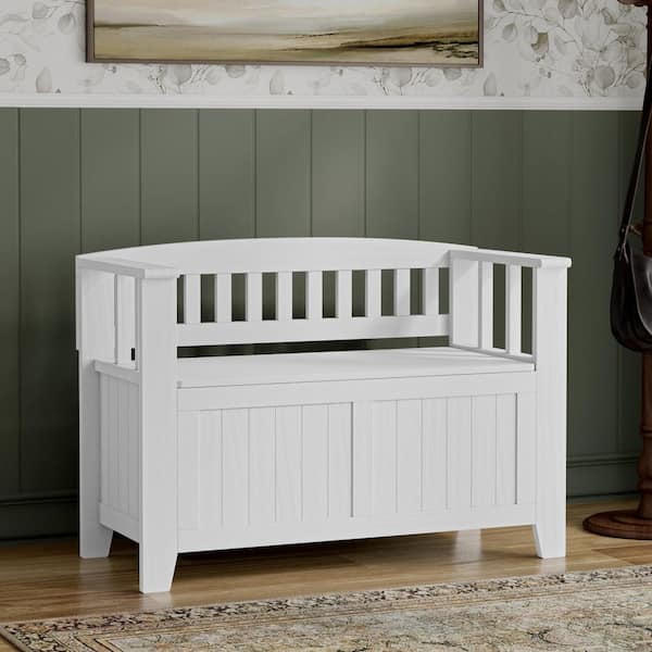 Acadian White SOLID WOOD Wide Transitional Small Entryway Storage Bench 36 in.