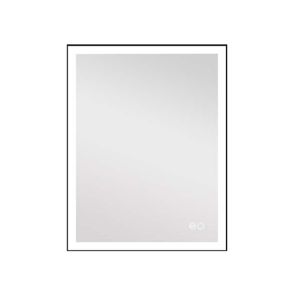 FUNKOL 28 in. W x 36 in. H Small Rectangular Aluminum Framed Dimmable Wall Bathroom Vanity Mirror in Black