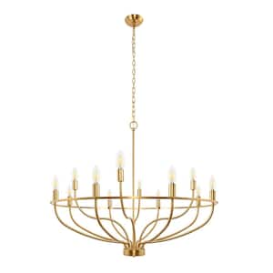 12-Light Farmhouse Gold Chandelier with Island Circle Design for Dining Room, Living Room, or Entryway