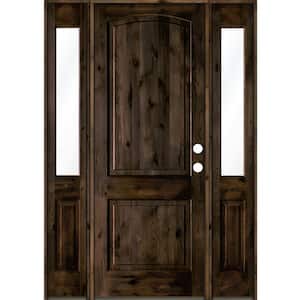 58 in. x 96 in. Knotty Alder Left-Hand/Inswing Clear Glass Black Stain Wood Prehung Front Door with Dual Sidelites