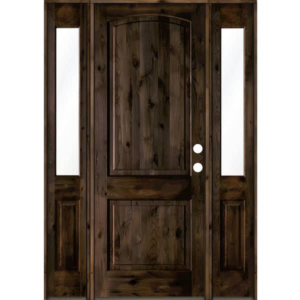 Krosswood Doors 64 in. x 96 in. Knotty Alder 2-Panel Left-Hand/Inswing Clear Glass Black Stain Wood Prehung Front Door with Sidelites