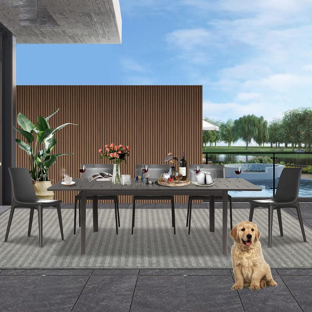 Dark Brown Expandable Aluminum Outdoor Dining Table for 8