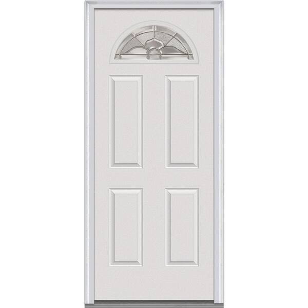 MMI Door 32 in. x 80 in. Master Nouveau Left Hand 1/4 Lite 4-Panel Primed Steel Prehung Front Door