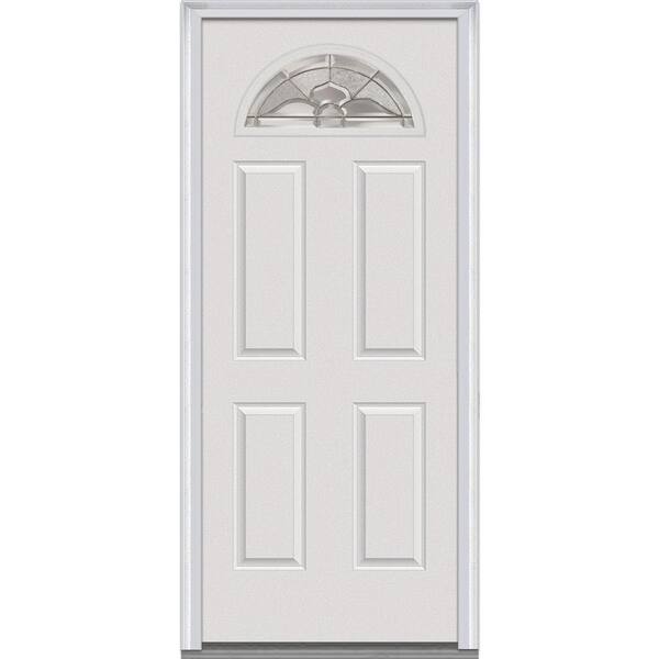 MMI Door 30 in. x 80 in. Master Nouveau Left Hand 1/4 Lite 4-Panel Classic Primed Fiberglass Smooth Prehung Front Door