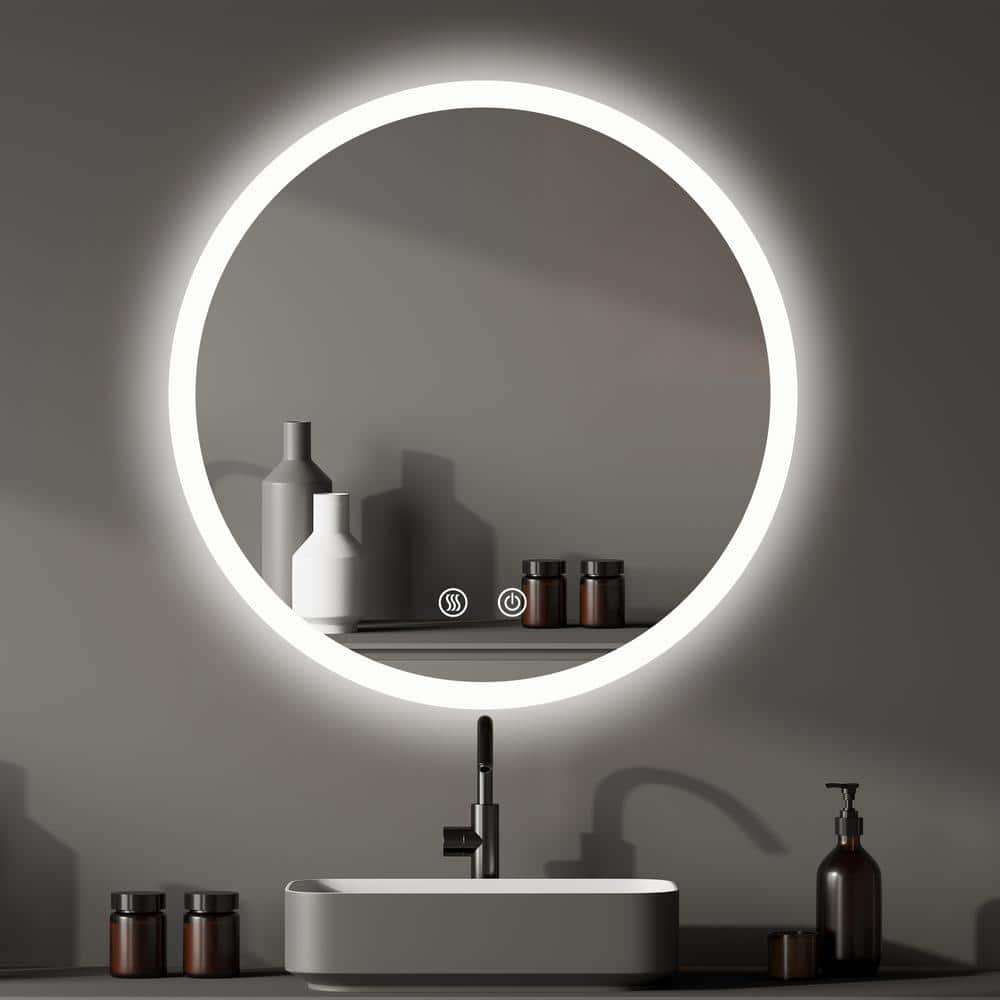 24'' Round Frameless LED Lighted Bathroom Vanity Mirror