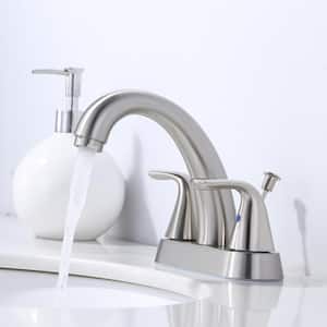 Modern 4 in. Centerset Double-Handle High Arc Bathroom Faucet with Lift Rod Drain Included in Brushed Nickel