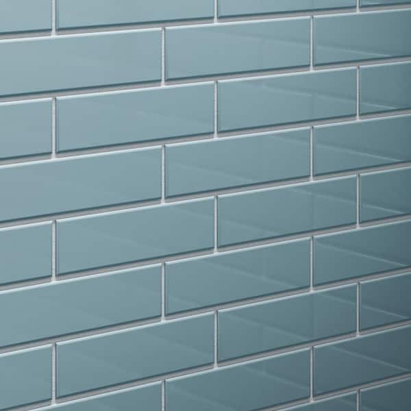 CRUZ BAY STUDIO 2 in. x 8 in. Glass Aqua Blue Gloss Subway Tile (13.02 sq. ft./Case)