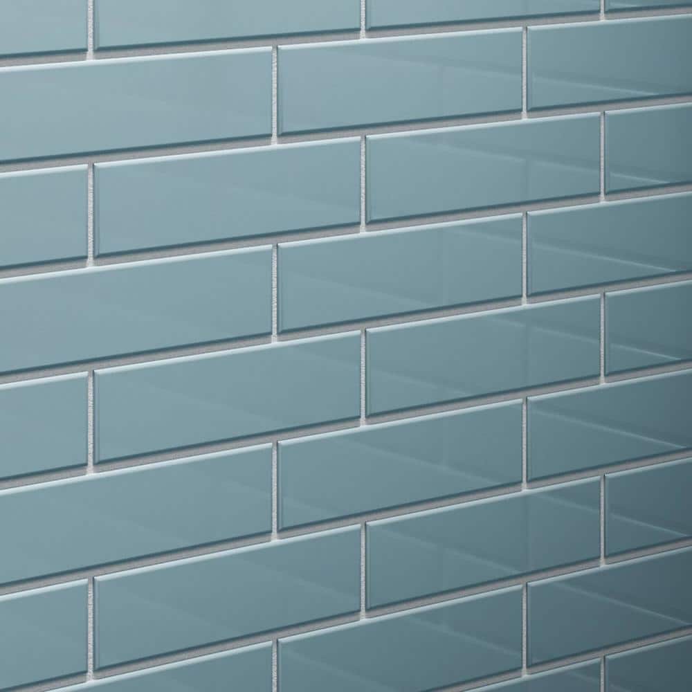 2in. x8in. Aqua Blue Gloss Glass Subway Tile Sample price history on PriceWatchPro