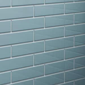 2 in. x 8 in. Glass Aqua Blue Gloss Subway Tile (13.02 sq. ft./Case)