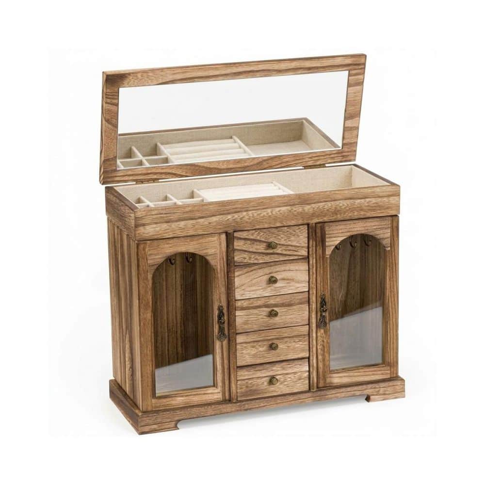 Jewelry Box 5 Layer Brown Wood Mirror Jewelry Box LX0923 - The