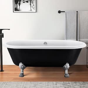 67 in. Traditional Acrylic Clawfoot Bathtub Roll Top Bathtub in Matte Black Soaking Tub with Drain