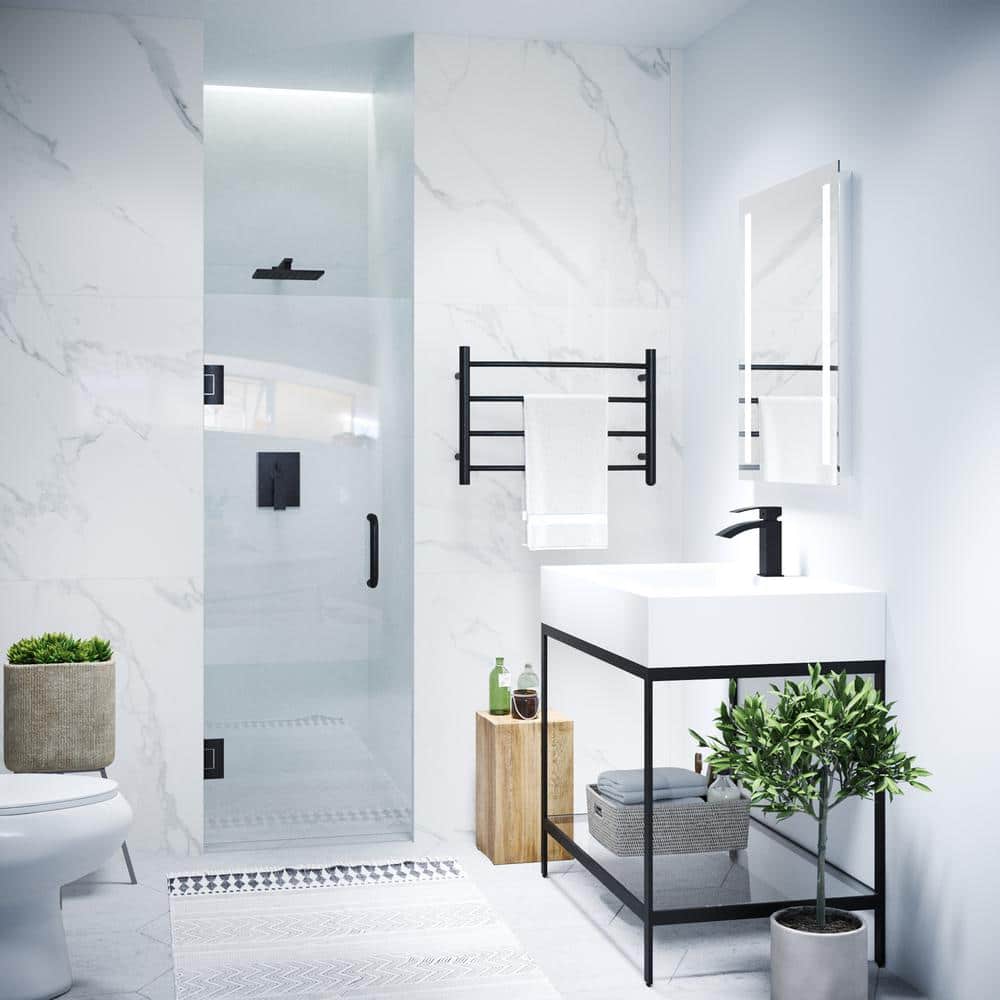 Matte Black Frameless Hinged Shower Door with Handle