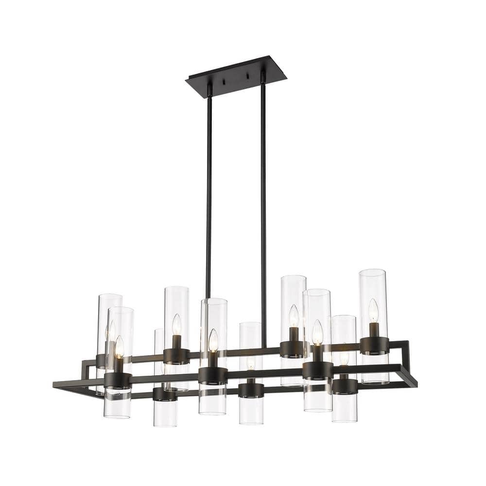 Datus 10-Light Matte Black Chandelier with Glass Shade